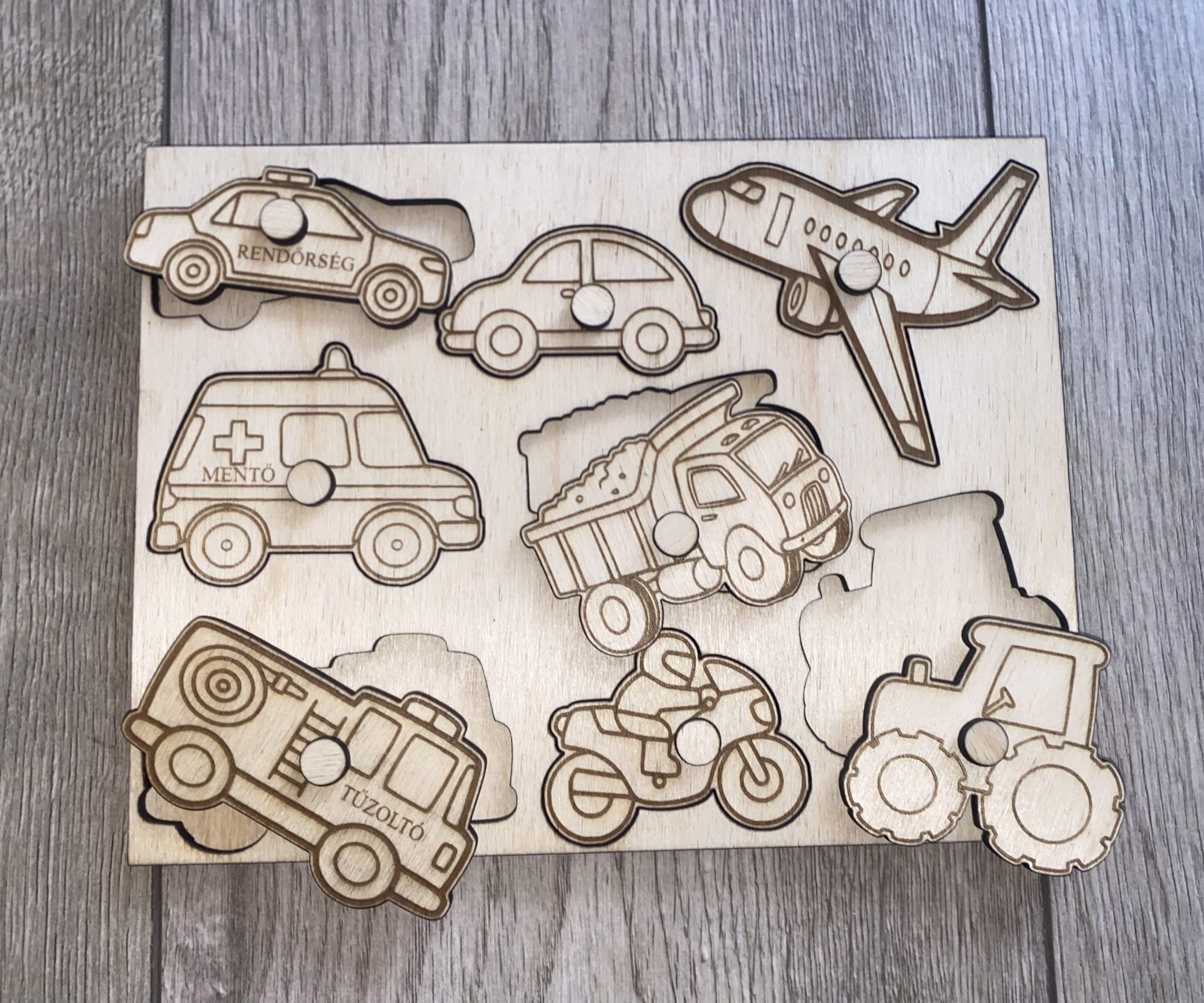 Fa járműves formaillesztő puzzle – 20×15 cm - Image 2